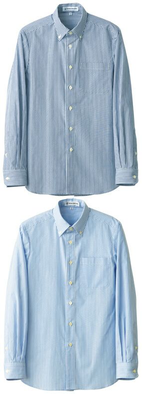 【ボタンダウン】長袖ストライプシャツ（男女兼用）[7-CH4459]