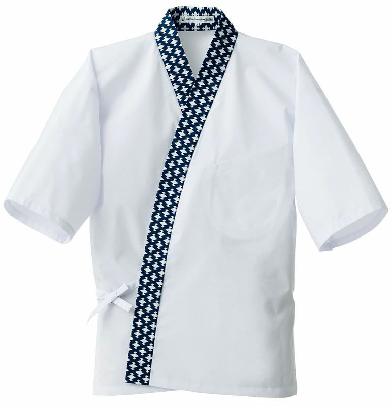 ハッピーコート作務衣 [7-BC1340-8]　白×松皮菱＃8