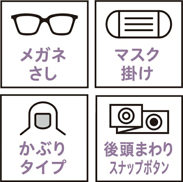 メガネさし・マスク掛け・かぶりタイプ・後頭まわりスナップボタン
