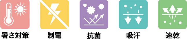 暑さ対策・制電・抗菌・吸汗・速乾