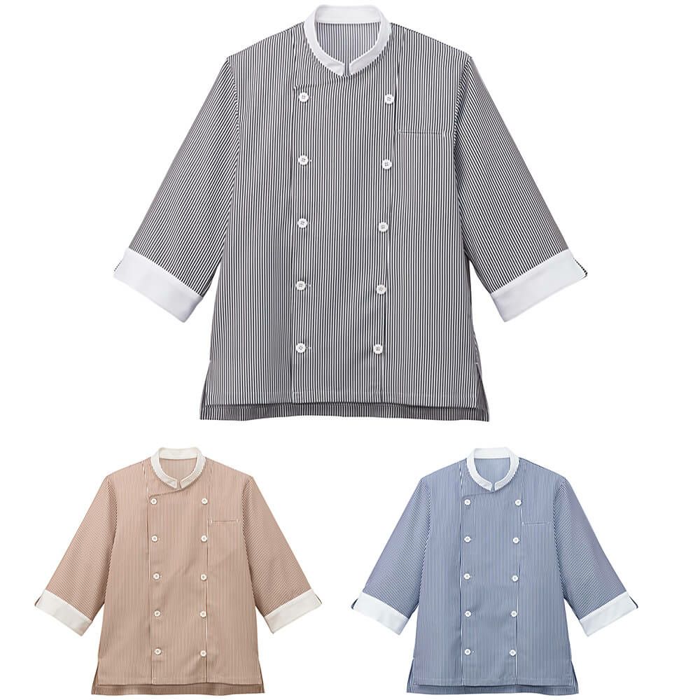 ショップコート [防脱色加工] [HACCP支援] （ヒッコリーストライプ） [SRV-SJAU-2007] 