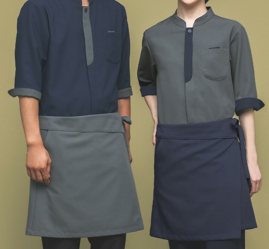 [SRV-BC0600]グレー・ネイビーのショップコート着用写真