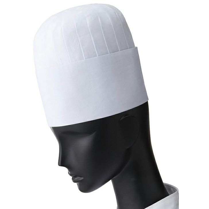 【高級綿シーチング】コック帽（高さ15.5cm） [SRV-G-5080]　ホワイト