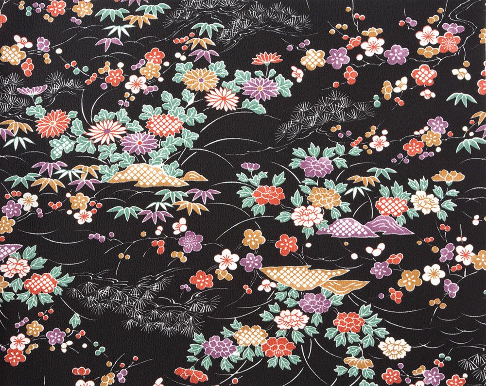 友禅調小紋：ブラック