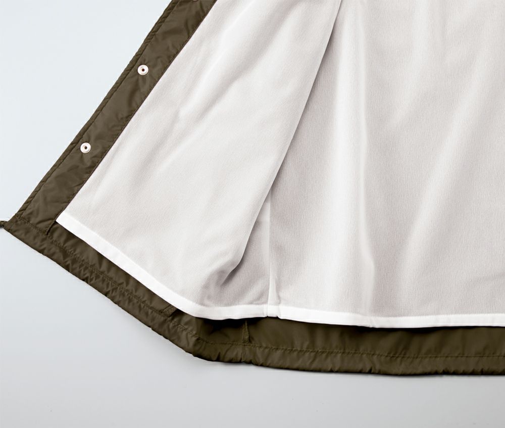 トリコット起毛のライナー付き、プリント加工に便利な裾フラシ仕様