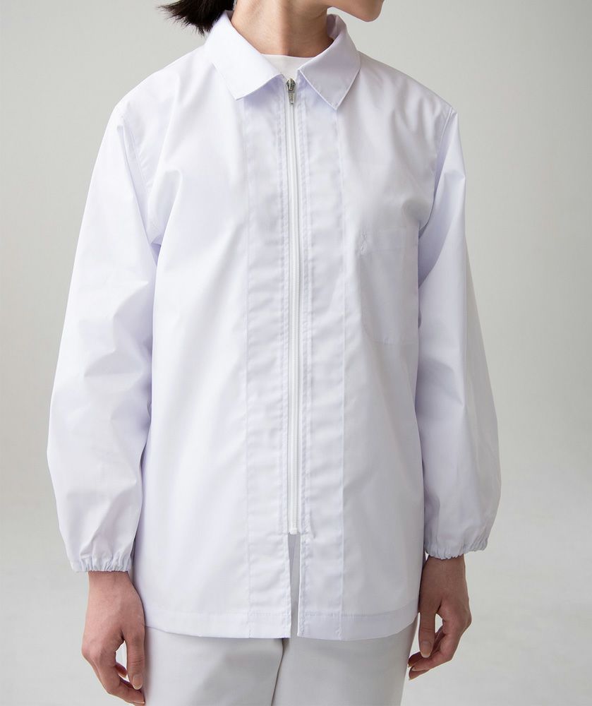 袖口：袖口をゴムで絞り、体毛の脱落、製品への混入を防止。耐熱性の高いオリジナルゴムを使用しているので、洗濯やプレスで伸縮性が失われることはありません。