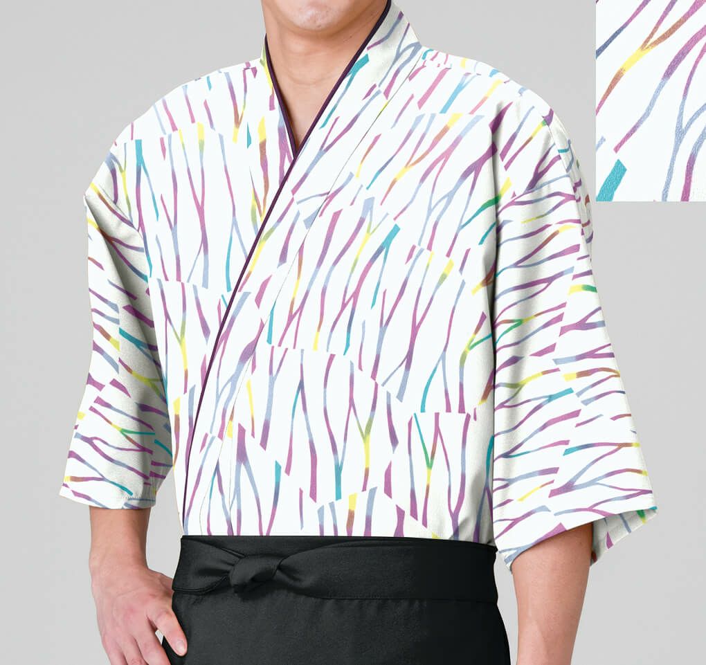 【日本製】作務衣・上着 [色枝流れ柄] [男女兼用] [KY-SJ4075]