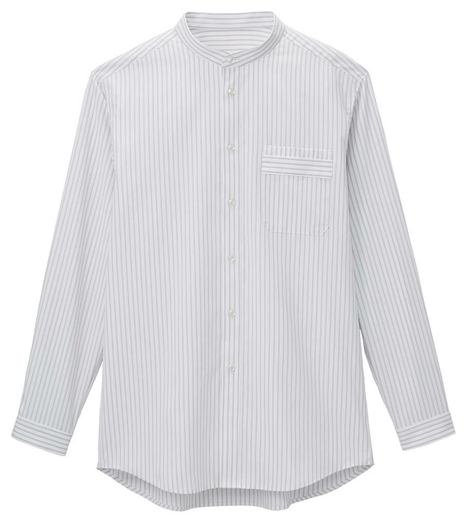  バンドカラー長袖シャツ（男女兼用） [SRV-LBLU-2402]