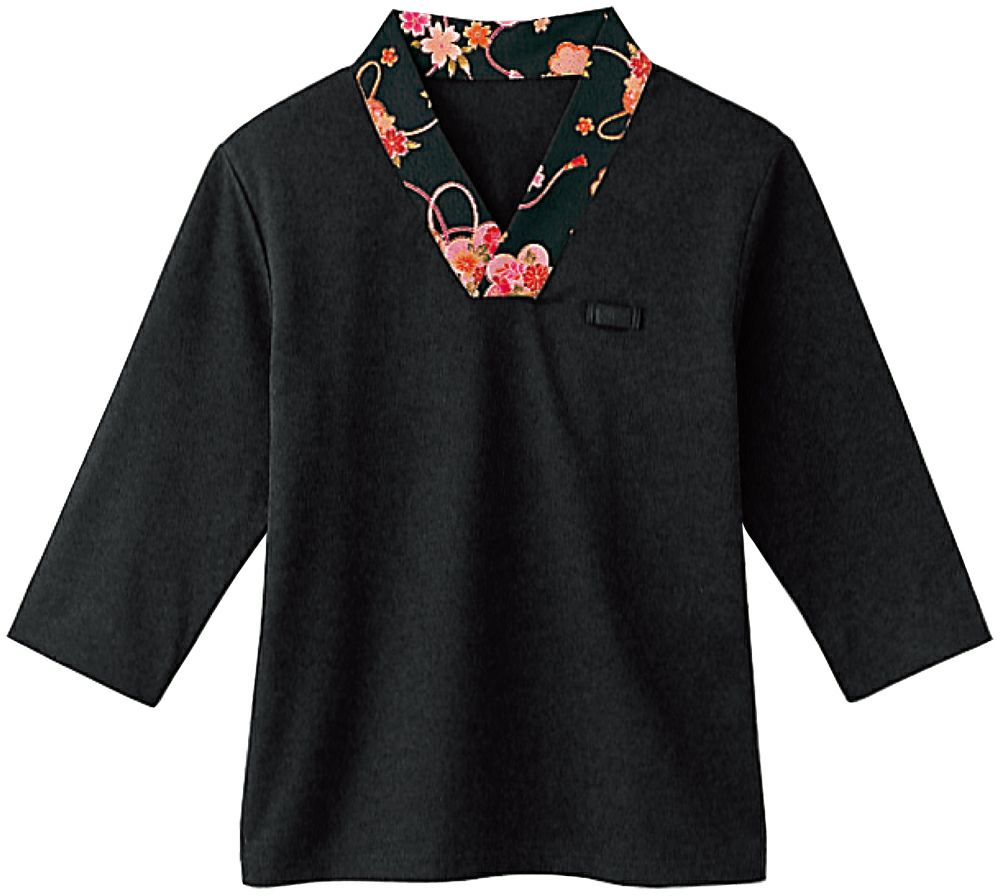 レディース・和風カットソー（手毯柄） [BNUN-44202-99]<br>黒