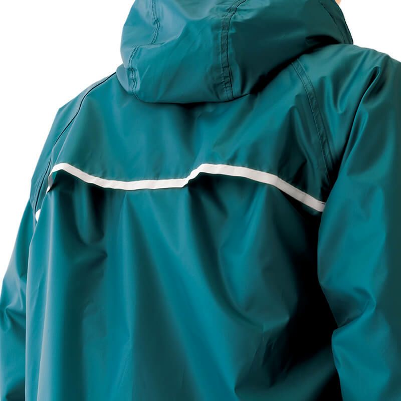 反射パイピング付き背面ベンチレーション<br>視認性を確保し衣服内の空気を外に排出することでムレを防ぎます。