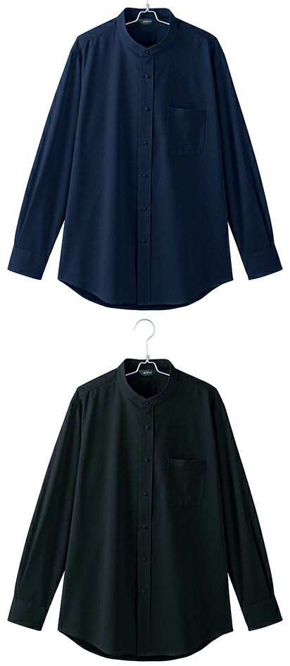 北陸の素材力 スーパーノーアイロン・メンズ長袖スタンドカラーシャツ（ノーアイロン）（透け防止） [AZ-634253]