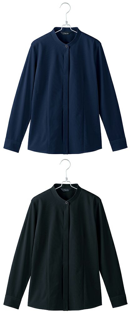 北陸の素材力 スーパーノーアイロン・長袖スタンドカラーブラウス（ノーアイロン）（透け防止） [AZ-634231]