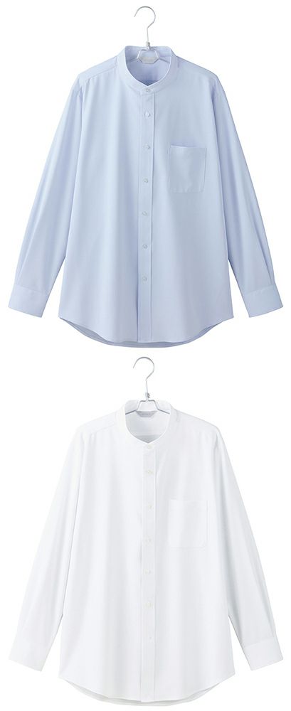 北陸の素材力 スーパーノーアイロン・メンズ長袖スタンドカラーシャツ（ノーアイロン）（透け防止） [AZ-634153]