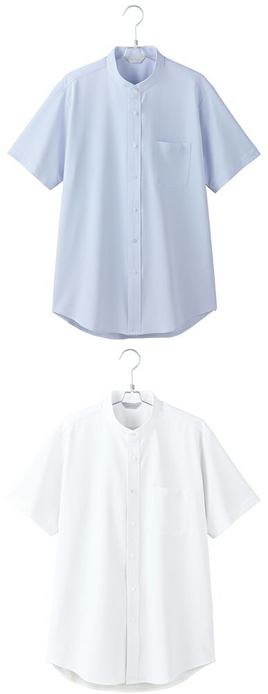 北陸の素材力 スーパーノーアイロン・メンズ半袖スタンドカラーシャツ（ノーアイロン）（透け防止） [AZ-634152]