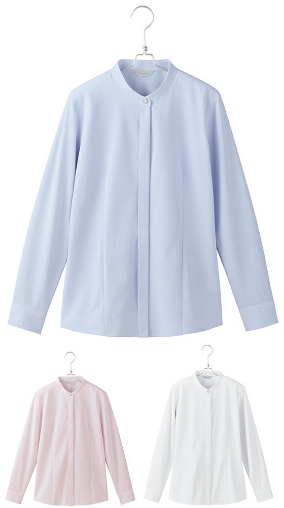 北陸の素材力 スーパーノーアイロン・長袖スタンドカラーブラウス（ノーアイロン）（透け防止） [AZ-HCB4131]