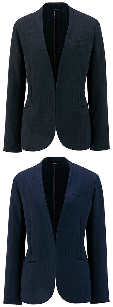 エコトラッドチェックスーツ・レディースノーカラージャケット [AZ-46020]